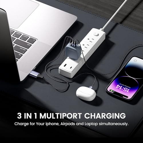 Image of DeperAI 65W 3-in-1 Fast Charger Adapter[MFi-Certified], Compatible with iPhone, Samsung, Realme, Redmi, Android, Oppo, Vivo, and Others, Wall Adapter GaN III PD3.0, Supports UFCS, Wrap (Blue).