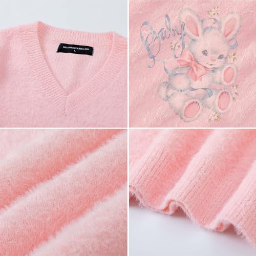 Pull de couleur ample et uni pour hommes avec col en V