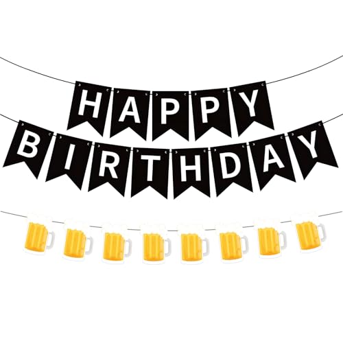 Image of Beer Birthday Banner for Beer Party and Birthday Wedding Party Supplies (Black+Yellow)