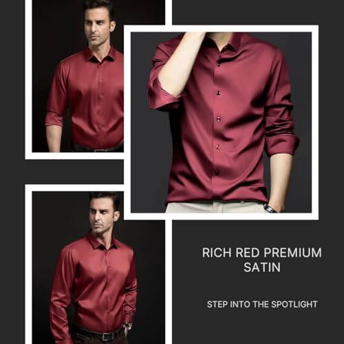Image of IndoPrimo Men's Stylish Solid Satin Casual Shirt for Men Full Sleeve