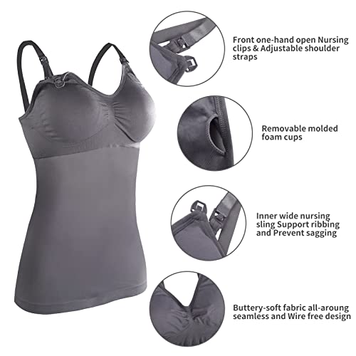 Bebamour Womens Nursing Tank Tops Built In Bra For Breastfeeding Maternity Camisole Brasieres,Maternity Cami Built In Bra Sleep Bra (X-Large) #TOP5