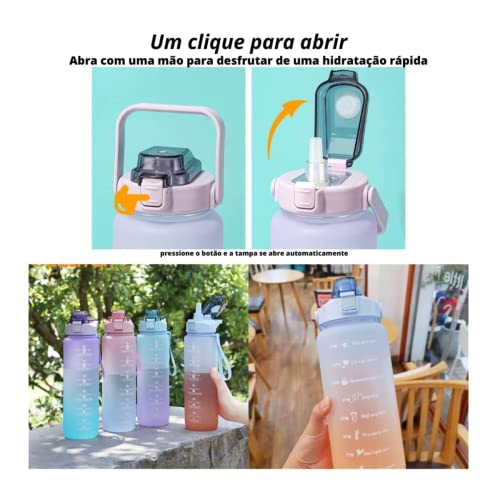 Kit 3 Garrafas 2 Litros 900ml 300ml Garrafas Água Canudo Adesivos 3d e 2d Squeeze Academia Fitness E