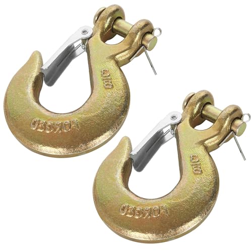 Yision 2PCS 3/8 Inch Clevis Slip Hook with Safety Latch, G70 Forged Steel for Trailer, Heavy Duty Chain Hooks Deck Hauler Receiver Hitches Trailer,18,000lbs Capacity, Gold