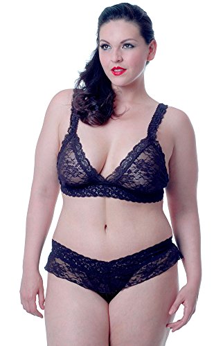 Vx Intimate Women's Plus Size Stretch Lace Bralette and Thong Set #1087X