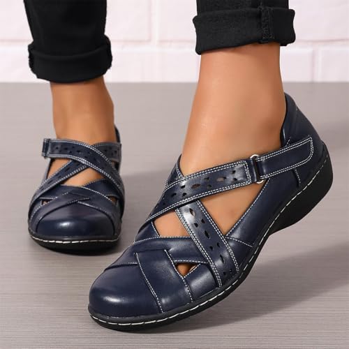 Image of Womens Loafers Comfortable Dressy- 1.37 inch Heel Lightweight Adjustable T-Trap Flat Shoes Work Office for Ladies, US Size 6-11
