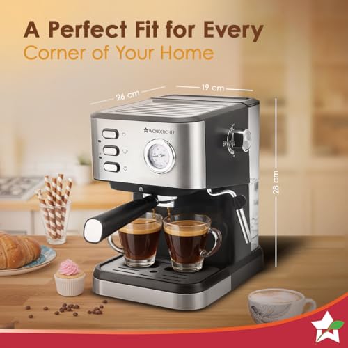 Image of Wonderchef Regenta 19 Bar Espresso Coffee Maker | Espresso, Cappuccino, Latte, Mocha & Cold Coffee | Steam Frother | Metal Portafilter | 1.5L Tank | 1200W | 2-Year Warranty