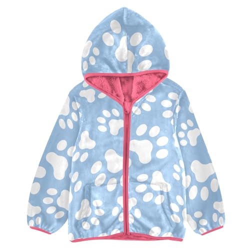 OTVEE Dog Paw Pawprints on Blue Kids Hoodie Jacket Fall Spring Full Zip Warm Outwear Coat