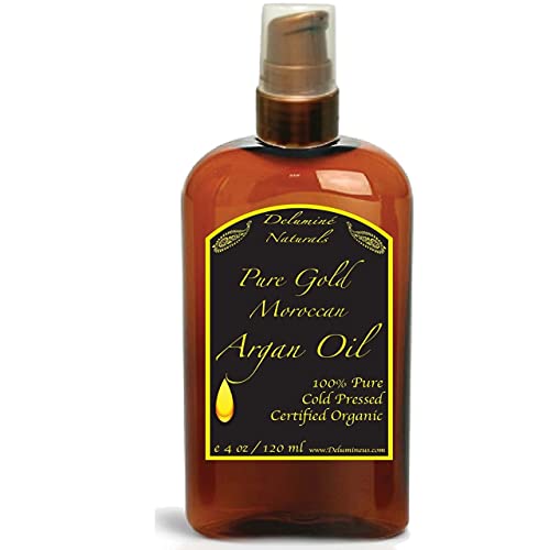 Pure Certified Organic Virgin Moroccan Argan Oil - Skin, Hair, Face, Care, #1 AcneTreatment Product, Magic Added to Shampoo Conditioner Cream - 4oz Pump