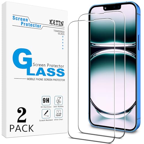KATIN [2-Pack] Designed for iPhone 13, iPhone 13 Pro Tempered Glass Screen Protector, Easy to Install, Anti Scratch, Case-Friendly