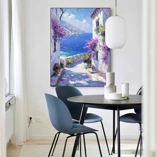 Peinture de paysage marin méditerranéen sur toile décoration murale sans cadre 80x110 cm
