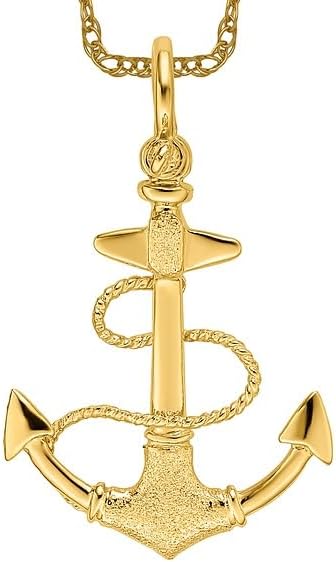 IceCarats 14K Solid Yellow Gold Anchor Mariner Rope Shackle Necklace Nautical Charm Pendant