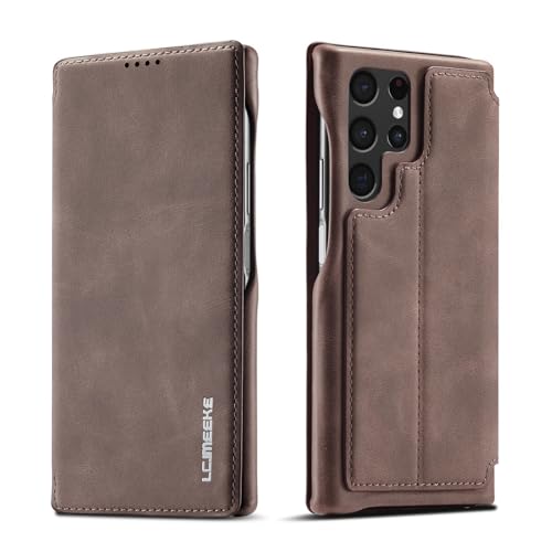 Étui compatible avec Samsung Galaxy S22 housse clapet cuir café support carte
