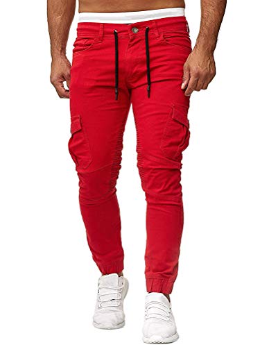 Onsoyours Hommes Pantalons de Sport Jogging Pantalon Jogger Survêtement Coton Slim avec Poche Rouge X-Large Cover