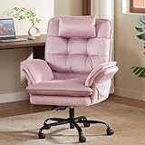 Bestier Cross Legged Office Chair, Criss Cross Chair with Adjustable Arms, 135° Reclining Velet Executive Chair with Wheels, Big and Tall Computer Desk Chair for Home, Office - Pink