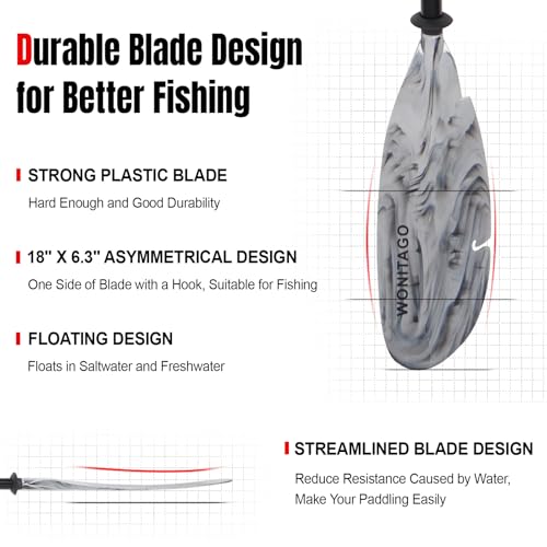 WONITAGO Angler Kayak Paddle Adjustable Fishing Kayak Oar with Paddle Leash