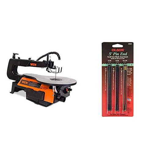 WEN 3921 16-inch Two-Direction Variable Speed Scroll Saw & OLSON SAW FR49501 Pin End Scroll Saw Blade,18 Pack