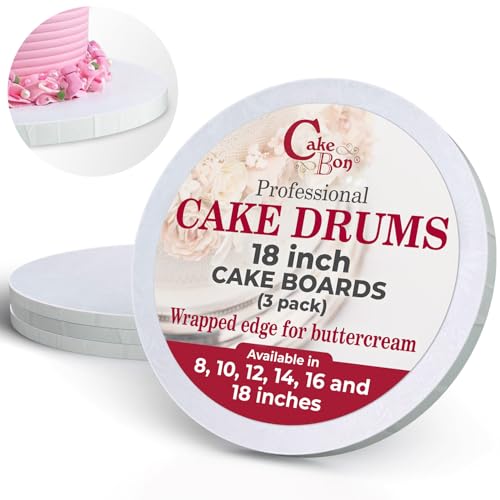 Image of Cakebon Cake Boards 18 inch White Round Cake Drums 1 /2 inch Wrapped Edge 3Pack