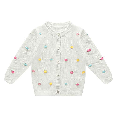 DS71 Girls White Cardigan White Sweater for Newborn Girls Button up Sweater for Infant Boys 6-9month
