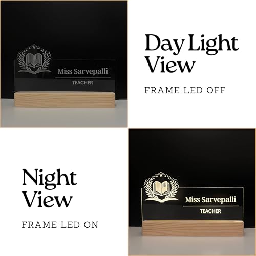 Image of Personalized Acrylic Desk Name Lamp for Teacher's Day | Custom Sign for Best Teacher Ever LED Light with Name, Designation & School Logo | Principal, Professor, Lecturer, Tutor, Mentor Appriciation Gift | Best for Birthday, Promotion, Farewell, Retirement (10 x 6 inch) (For Teacher)