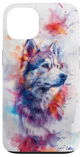 Siberian Husky Colorful Watercolor Graphic Case for iPhone 13