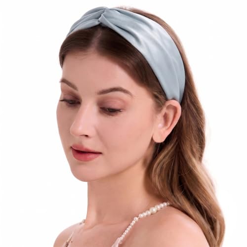 Image of ZLYC Mulberry Silk Headband for Women's Hair, Solid Light Blue