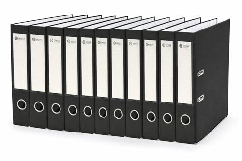 A4 Lever Arch Files Pack of 10 70mm Spine Premium Matt Black A4 Files Strong Reinforced Edges Wipe Clean Stain Resistant Ring Pull & Spine Label Heavy Duty Document Folder