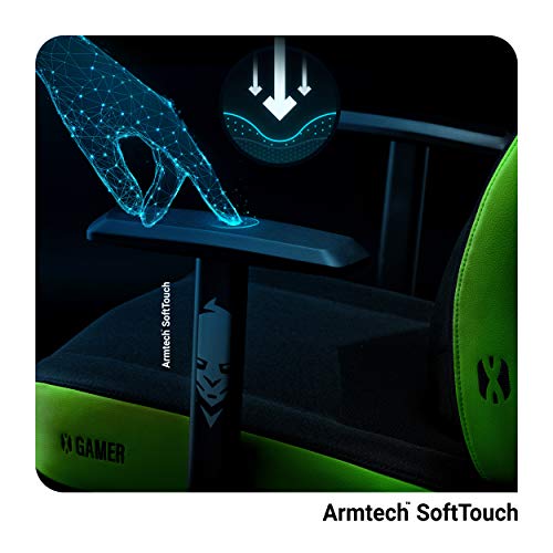 X-Gamer 2.0 Sedia Gaming Gamer da Ufficio Design Ergonomico Cuscino Lombare Rivestimento in Tessuto Braccioli Confortevoli (Nero-Verde) - Sedia gaming - Immagine 7