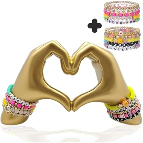 ENNAS Gold Heart Hands Sculpture - 5.9" Taylor Love Finger Gesture Statue - Elegant Abstract Art for Home Wedding Decor Artistic Love Expression(with Bracelet) Cover
