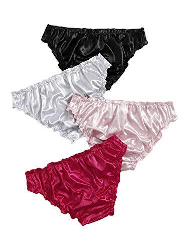 Verdusa Women's 4pack Frill Trim Satin Underwear Briefs Panty Set2