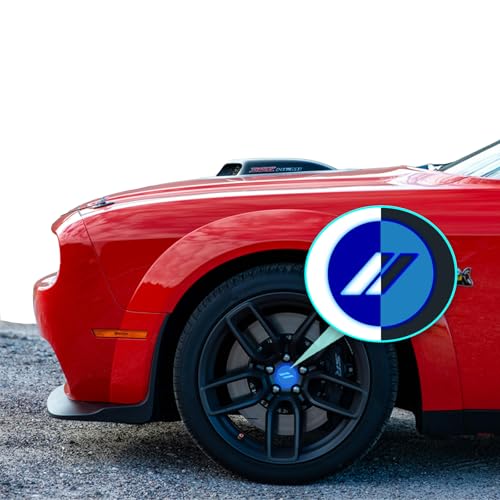 Image of IPG Compatible with Dodge Charger, Challenger, Durango (2017-2023) Wheel Center Cap Overlay Decal Sticker Wrap Kit - Hash Rhombus Design - Personalize Your Vehicle (Outer Logo, Reflective - Blue)
