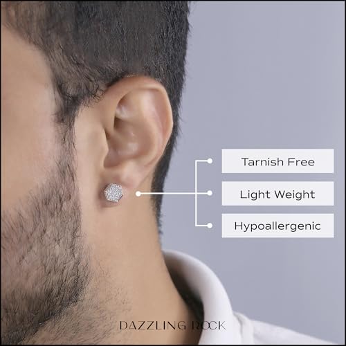 Dazzlingrock Collection 0.20 Carat (ctw) Round White Diamond Hexagon Men's Cluster Stud Earrings in 925 Sterling Silver2