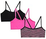 Rene Rofe Girls' Kaylee or Zoey Training Bra – 3 Pack Comfort Stretch Cami Bralette (7-14), Size 10-12, Space Dye/Black/Pop Pink