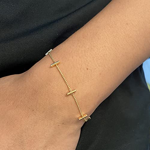 Image of Womens Dainty Gold Chain Bracelet,Simple Layered Chain Bracelets,Beaded Turquoise Bracelet,Charm Crystal Bar,Heart,Karma,Triangle,Pearl Bracelets for Women