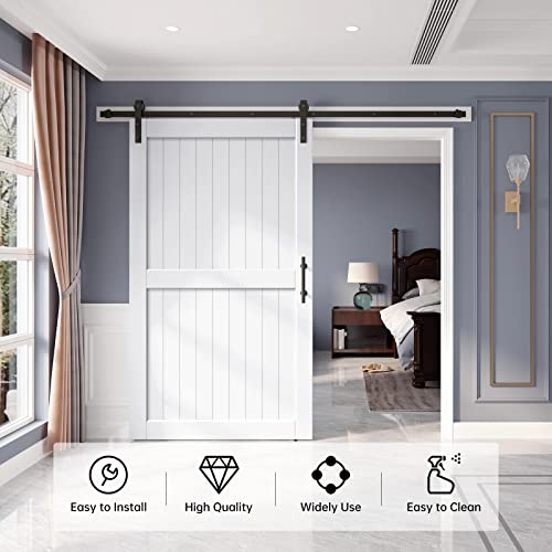 Finosen 48In X 84In White Barn Door Slab With 8Ft Sliding Door Hardware Kit,Waterproof,Anti-Scratch,Diy Easy Assembly,Easy To Clean,H Frame #TOP1