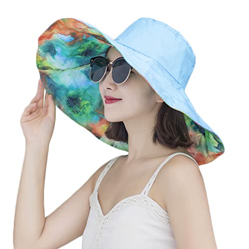 Outdoor Sun Hat Bucket Hats For Women, Foldable Sun Protection Wide Brim Sun Hats Beach Hat Quick-Dry Upf 50+ (One Size, Blue) #TOP3