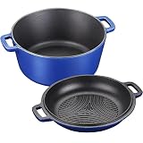 SHYIS 5.5 Quart Enameled Cast Iron Dutch Oven,2-In-1 Enamel Dutch Oven with Skillet Lid for Grill,St