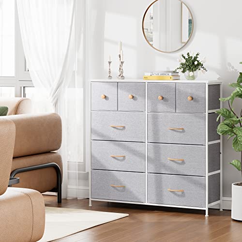 Nicehill Dresser For Bedroom With 10 Drawers, Storage Drawer Organizer, Tall Chest Of Drawers For Closet, Clothes, Kids, Baby, Living Room, Wood Board, Fabric Drawers (Light Grey) #TOP6