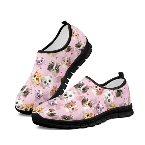 Chririnla Cute Kitten Slip On Loafers Casual Walking Shoes Flats for Women Ladies No Laces Trendy Athletic Sneakers Round Toe Soft Arch Support Sneaker for Girls College Students US 6