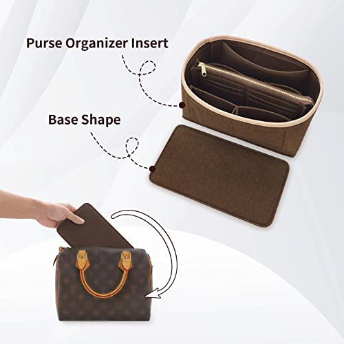 Purse Organizer & Base Shaper Fit Speedy 35 , Felt Bag Insert For Handbags With Metal Zipper [Bag In Bag] (X-Large, Brown) (Ks6) #TOP2