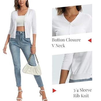 Boléro Femme Chic - Gilet Tricot Manches 3/4 Avec Boutons - Parfait Pour Robes Et T-shirts