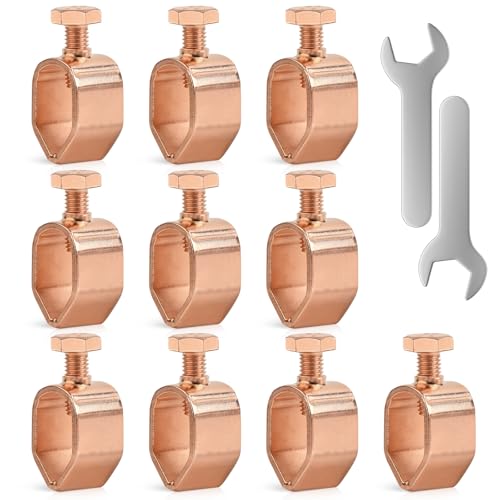 10PCS Ground Rod Clamp, Great for 1/2”- 5/8” Grounding Rods (10, Copper Clad Clamp (1/2”-5/8”))