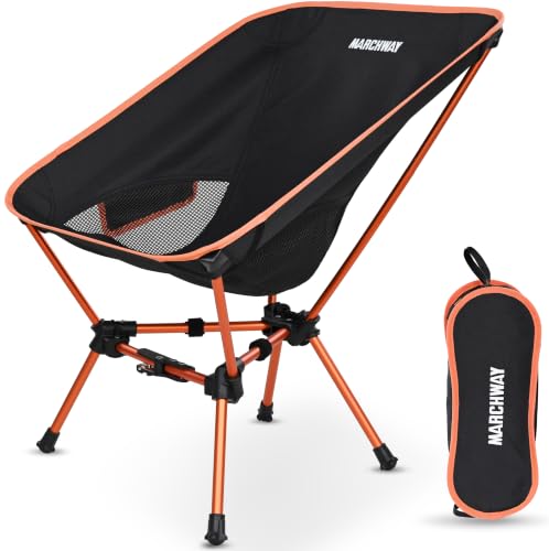 MARCHWAY Lightweight Folding Camping Chair with Spring Lock, Stable Compact Portable for Outdoor Camp, Travel, Beach, Picnic, Festival, Hiking, Backpacking (Lowback Orange)