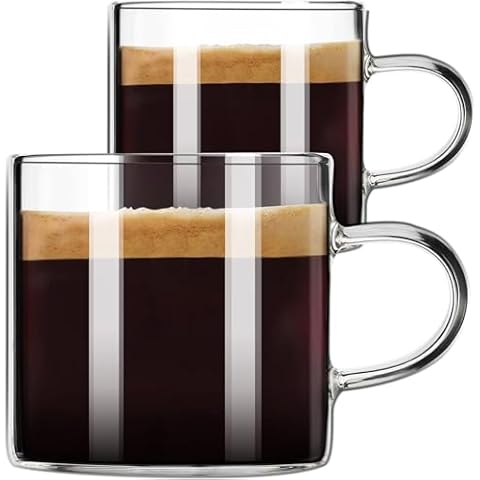 PARACITY Espresso Cups Set of 2, Espresso Shot Glass 4.3 OZ, Glass Expresso Small Coffee Cup with Handle, Espresso Accessories for Espresso Machine Cover