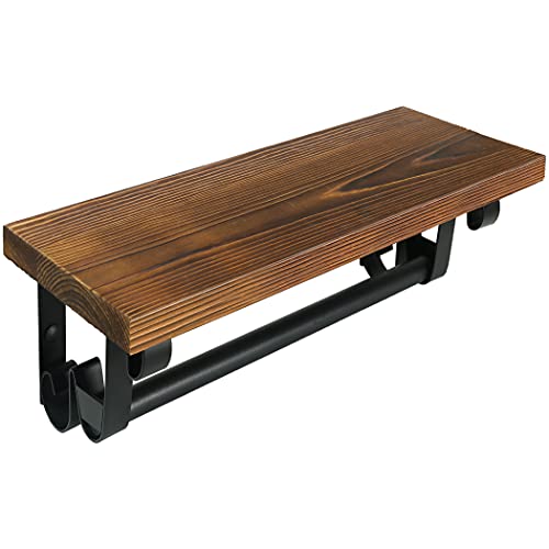 Lavievert Industrial Toilet Paper Holder, Double Roll Toilet Tissue Holder With Rustic Wood Shelf, Wall Mounted Pipe Toilet Paper Dispenser For Bathroom, Washroom, Kitchen - Brown #TOP2