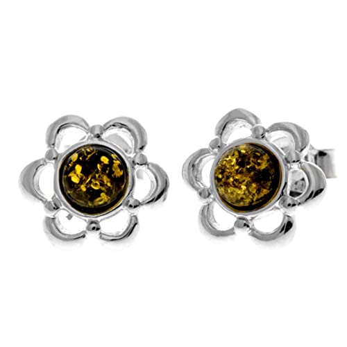 Boucles d'oreilles ambre de la Baltique argent 925 fleur classique