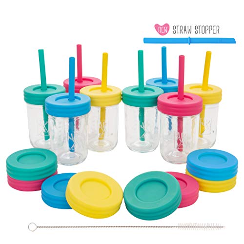 16oz Wide Mouth Jar Tumber (Pink, Teal, Yellow & Blue, 8 Pack)