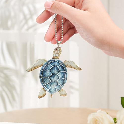 1PC Sea Turtle Acrylic Hanging Ornament with Chain, Nautical Car Rearview Mirror Pendant for Home, Office, Bag Charm, Ideal Gift for Mother's Day, Ocean Lovers/GJ-109
