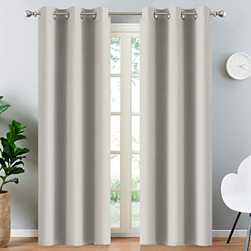Yakamok 84 Inch Long Light Blocking Window Curtains Thermal Insulated Room Darkening Drapes for Bedroom,Solid Grommet Top Window Panels, 38x84 Inch, Light Beige, One Pair