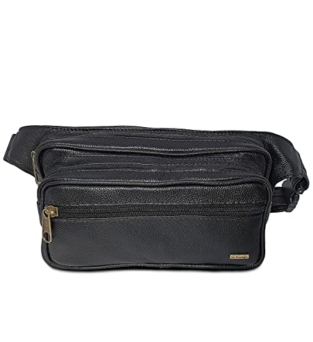 Pochete Grande Masculina De Couro Espaçosa 4 Bolsos Cor:Preta