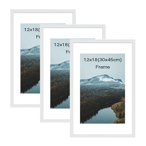 kollyseek Set of 3 30x45cm Picture Frame with Acrylic Glass 12x18in Photo Frame for Hanging and Display Modern Decorative Poster Frame for Desktop/Wall Mounting（White）